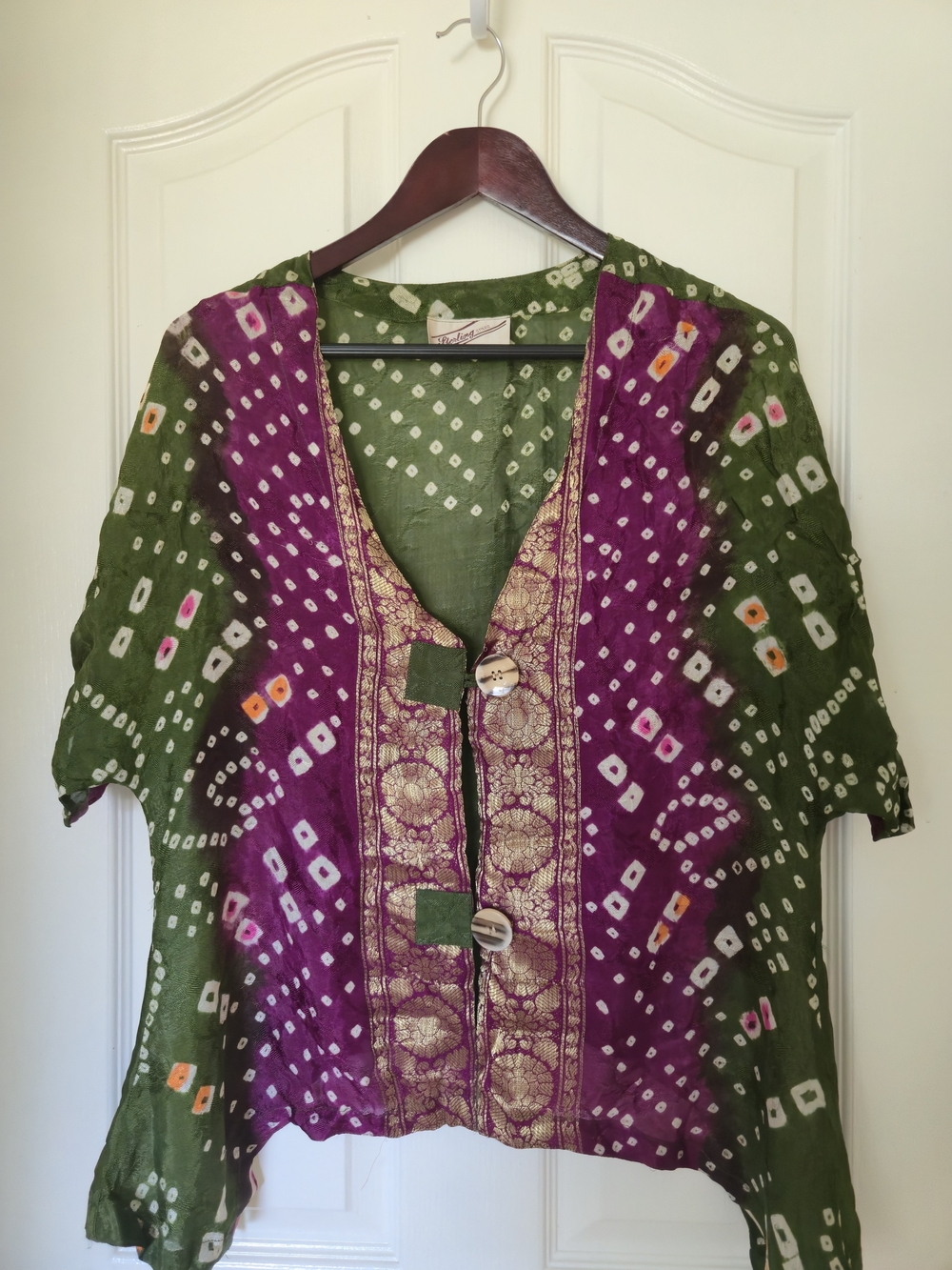 Vintage Sterling Styles Bandhani Kimono Jacket Open Front Art to Wear Boho OS